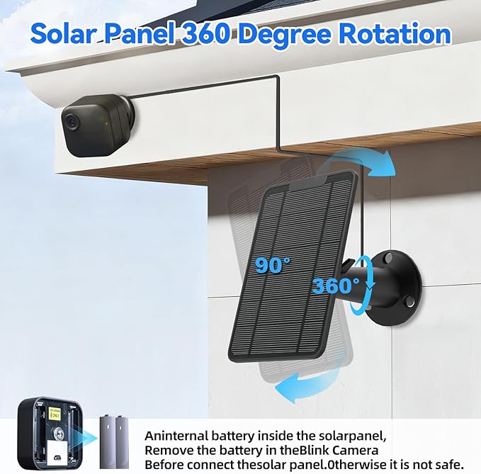 Solar Panel for Blink Camera Outdoor, 6W Solar Panel with Battery Compatible with Blink Outdoor 3 & 4 XT XT2 Camera, Solar Charger for Blink Camera with Rubber Plug,13.1ft Cable, IP65 Waterproof