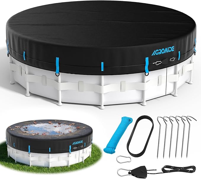 18ft Winter Pool Cover, Upgraded Seamless Side Design, 3-in-1 Super Windproof System, 420D Oxford Fabric for Above Ground Pool - All Season Use, Tear Resistant