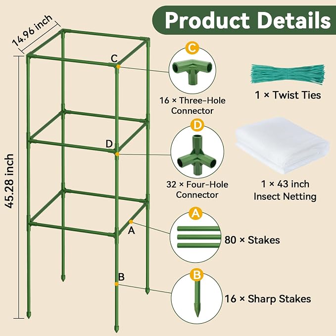 Halatool 4 Pack Square Tomato Cages for Garden, 45 Inch Heavy Duty Adjustable Metal Tomato Trellis for Climbing Plants – Green Plant Support Stakes for Vegetables Flowers Fruits&Raised Bed Outdoor