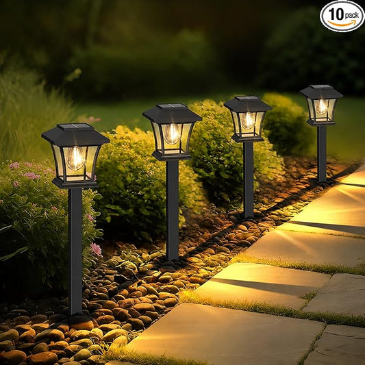 Sparkblaze 10 Pack Solar Pathway Lights Outdoor, LED Solar Yard Lights Dusk to Dawn Solar Garden Lights for Lawn, Walkway, Path & Landscape Lighting. (10, Warm White)