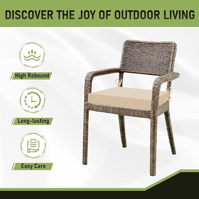 Basic Beyond Indoor/Outdoor Chair Cushions, Waterproof Patio Furniture Cushions - Square Corner Seat Cushions for Patio Furniture with Ties, 18.5"x16"x3", Beige, 4 Count (Pack of 1)
