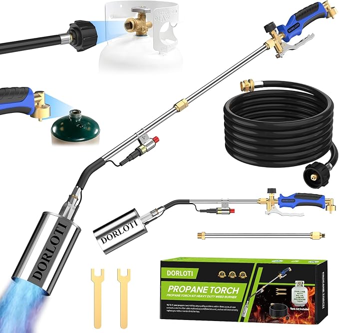 Propane Torch Weed Burner Kit, High Output with Long/Short Mode,12.5FT Hose Heavy Duty Blow Torch Flamethrower with Self Igniter and Turbo Trigger for Weeding,Roofing,Melting Ice,BBQ