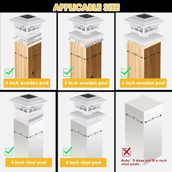 4 Pack Solar Post Cap Lights Outdoor Waterproof, Fits 4x4, 5x5, 6x6 Wooden & Vinyl Fence Decks with Warm & Cool White Light Modes (Classic White, 4)