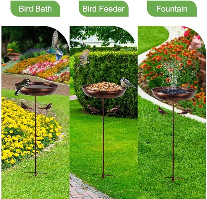 DREAMSOUL 13" Dia Bird Bath with 5 Prong Stake, 34 Inch Tall Bird Bath for Outside Metal Birdbath for Garden Yard Patio