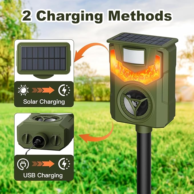 Solar Ultrasonic Deer Repellent Outdoor Solar Animal Repeller Motion Activated Cat Repellent Device 2 Pack Humane Dog Racoon Squirrel Deterrent for Garden Yard Farm Waterproof