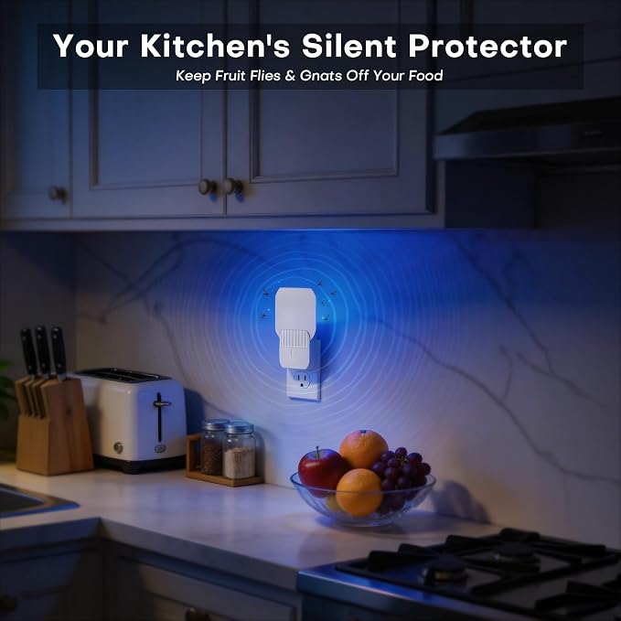 Fruit Fly Traps for Indoors,Plug in Fly Trap with UV Light & Glue Cards,Fly Trap Indoor for Gnats, Mosquitoes,Moths & More,Bug Zapper for House Kitchen Garage, 1 Pack & 3 Refills