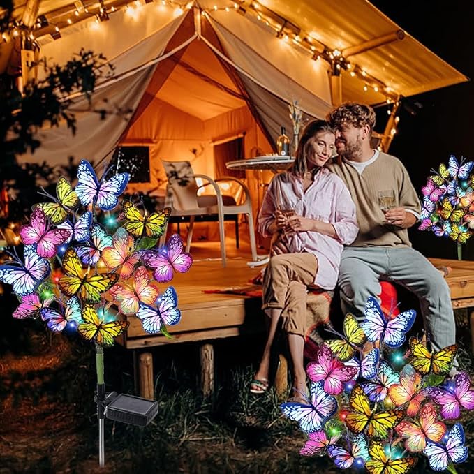 Adecorty Solar Garden Lights Outdoor Waterproof Decorative Solar Lights Outdoor 8 Pack with 176 LED 136 Butterfly Flower Garden Decor Yard Decorations Patio Lawn, Gifts for Mother's Day Mom Women