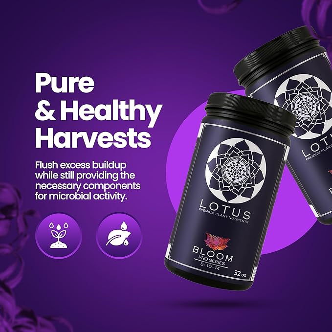 Lotus Nutrients Bloom Pro Series, Water Soluble Hydroponic Plant Food for Flowering and Fruiting, 14+ Ingredient Powder with 100% Chelated Micronutrients and Amino Acids, Coco Coir, Hydro, Soil (32oz)