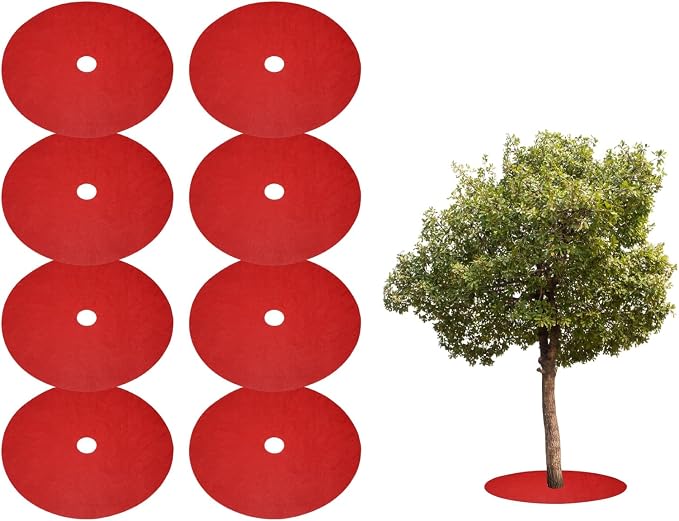 HARFINGTON 8pcs Tree Mulch Ring 28.3 Inch Non-Woven Round Tree Protector Weed Barrier Mat Plant Cover Rings for Weed Grass Control Root Protection, Red
