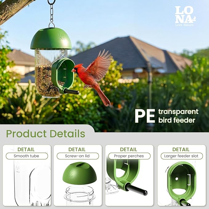 LONA Bird Feeders for Outdoors 2 Pack, Tube Birds Feeder Weatherproof with Multiple Hanging Methods, Wild Feeding Silo for Outside, 1 Port