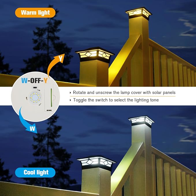 JOFIOS Solar Post Cap Lights Outdoor 12pack, Waterproof Solar Powered Deck Fence Post Lights for 4x4 Wood/Vinyl Posts, Solar Outdoor LED Light with Cool/Warm Lighting Decorate Garden Patio Porch…