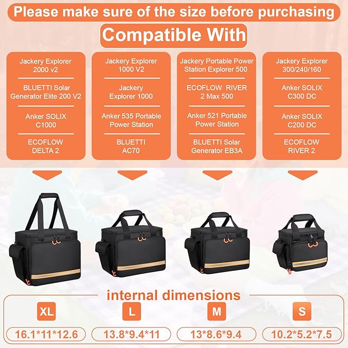 Portable Station Bag Compatible with Jackery Explorer 1000 V2/1000,with Plenty of Room for Accessories, Waterproof and Non-slip Bottom, and Abrasion-resistant Nylon Fabric