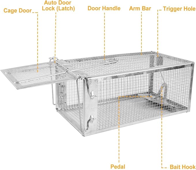 TeqHome Humane Rat Cage Trap, Galvanized Iron Live Animal Mouse Trap Cage That Work for Indoor and Outdoor, Reusable Metal Humane Live Squirrel Traps for Small Rodents Mice Voles,Easy Catch & Release