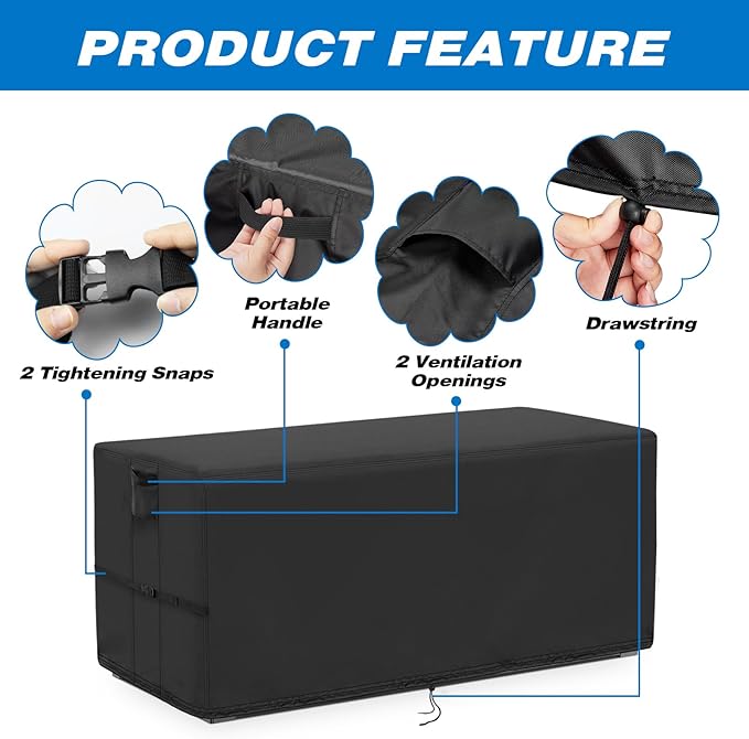 Kingling Deck Box Cover, Outdoor Storage Box Cover for Keter 71 Gallon Deck Box, Waterproof Outside Patio Storage Bench Deck Boxes Covers Black (46" L x 18" W x 23" H)