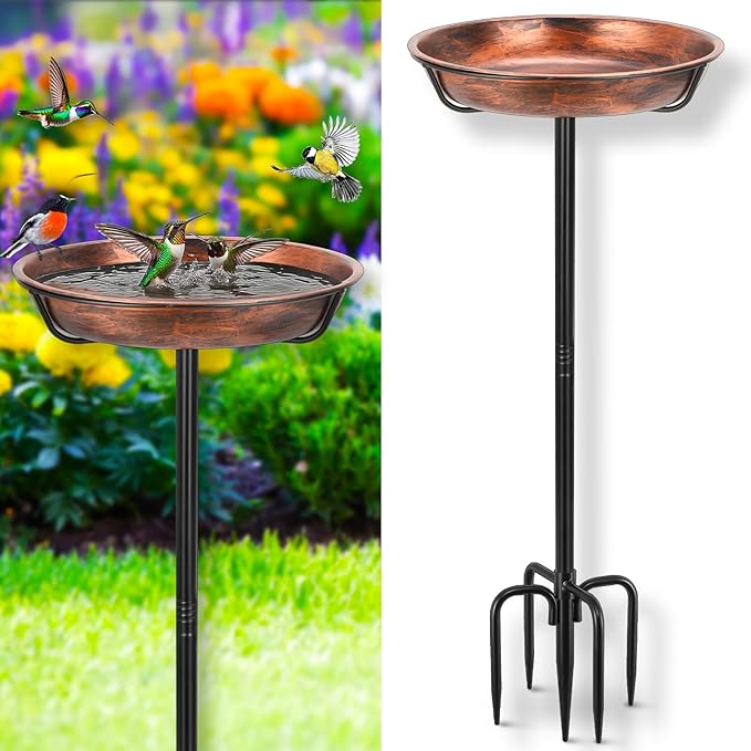 Gtongoko Metal Bird Bath for Outside Heavy Duty, 33 Inch Bird Feeder Birdbaths for Outdoors, Garden Bird Bath Bowl with 5-prongs Base