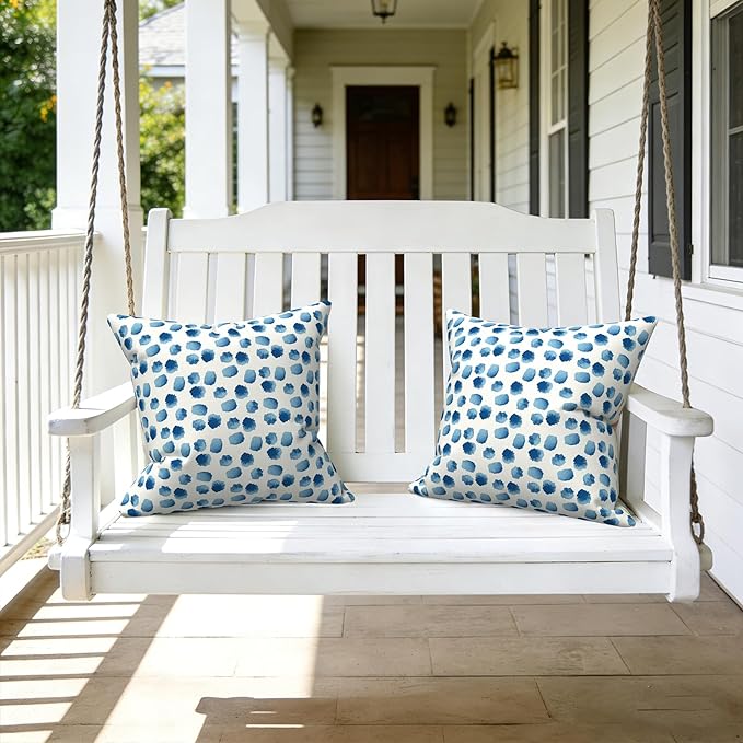 LVTXIII 2 Pack Outdoor Throw Pillow Covers for Patio Furniture, 16x16 Inch Square Pillow Case, Water-Repellent Cushion Covers for Garden, Porch, Sofa, Brush Blue