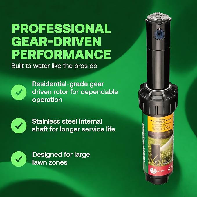 Rain Bird 52SA Premium Gear Drive Rotor Sprinkler Head, 2 Pack - Stainless Steel Shaft for Longer Life - 4 inch Pop Up Lawn Sprinkler with 3/4 inch Inlet, Adjustable 40-360 Degree Arc, 25-50 ft Radius