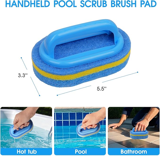 TidyMister All in One Pool Cleaning Kit - 18'' Repairable Pool Nylon Net & 18'' Detachable Round Brush & 11'' Fine Mesh Skimmer Net & Pool Chlorine Floater & Handy Scrubber for Water Line Cleaning
