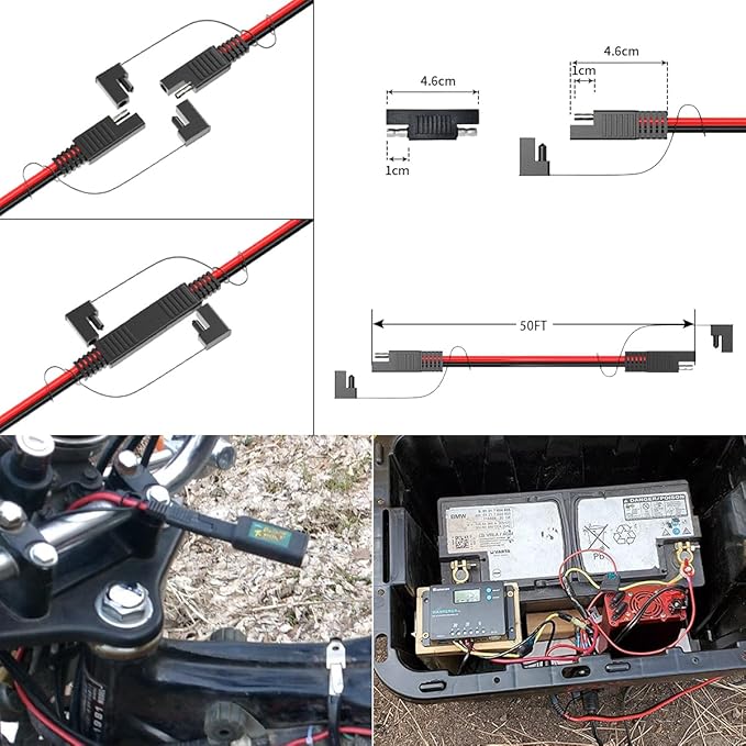 ELFCULB 12AWG 50FT SAE Extension Cable 3/6/10/20/35/50FT Quick Disconnect Wire Harness with SAE Connector for Automotive RV Battery Solar Panel