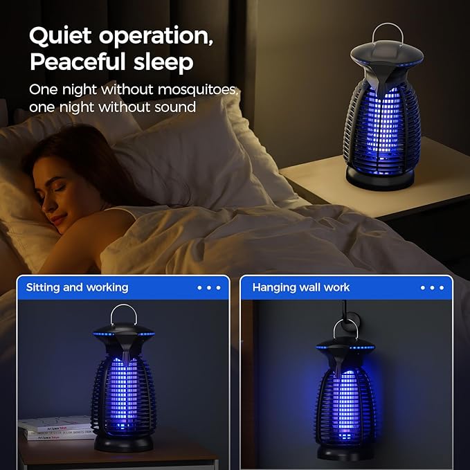 Outdoor Bug Zapper with LED Light - Electric Mosquito Killer Fly Trap Insect Zapper Outdoor and Indoor for Home Kitchen, Patio, Backyard