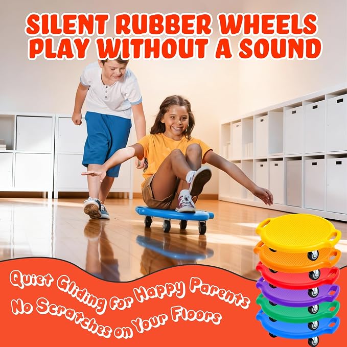Soulchen Manual Sports Scooter Board with Handles, Sitting Scooter Board with Universal Wheels for Home Gym Indoor Outdoor Activities Play Equipment