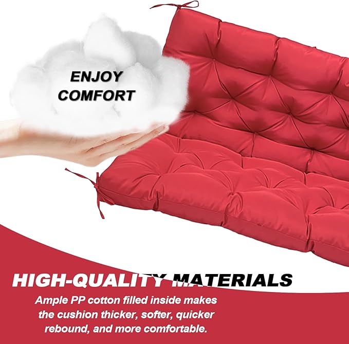 Porch Replacement Swing Cushions for Outdoor: 2-3 Seater Garden Waterproof Patio Bench Cushion with Ties - 4" Thick Swing Chair Cushion for Backyard Furniture Loveseat
