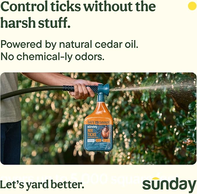 Sunday Nix Ticks - Tick Control Spray - Ready-to-Use - Concentrated Cedar Oil - Helps Kill Ticks, Tick Larvae, Fleas, and Mosquitos - Lasts up to 4 Weeks - 32 Fl Oz, 2-Pack