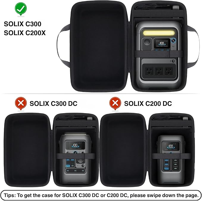 co2CREA Hard Travel Case Compatible with Anker SOLIX C300 / C200X Portable Power Station, Outdoor 288Wh LiFePO4 Battery 300W Solar Generator