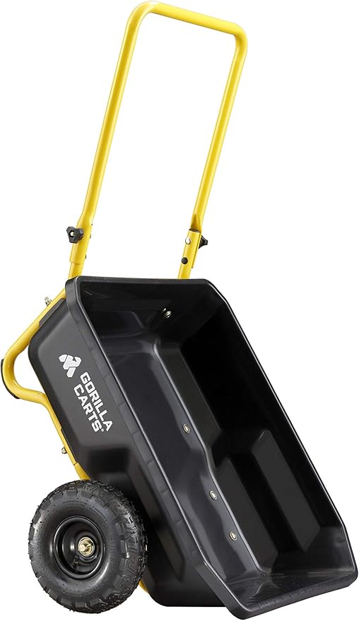Gorilla Carts 4 cu ft Poly Yard Cart, 300 lb Capacity with AMES 39-Inch Saw-Tooth Border Edger, 8-7/8 in Blade