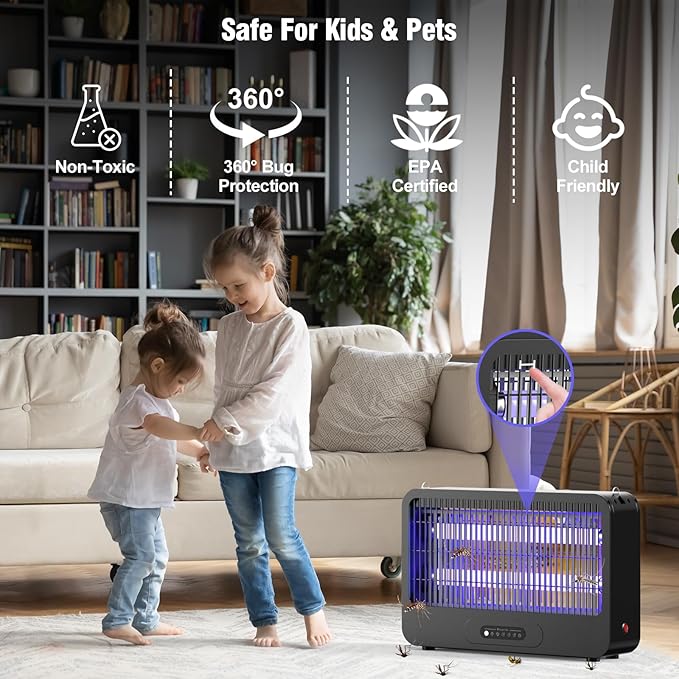 Electric Bug Zapper Indoor, Mosquito Zapper with 3500V Powerful Dual Grid & Remote, Fly Zapper Fly Trap Insect Killer for Patio Yard Home Kitchen Camping - Including 2 Replacement Bulbs (Grey)