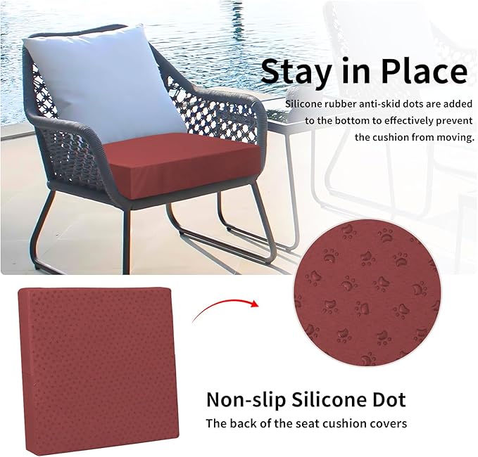 Easy-Going Waterproof Patio Cushion Covers ONLY Cover 22x20x4 inch 4 Pack Replacement Non-Slip Outdoor Seat Cushion Slipcover with Zipper. Wine