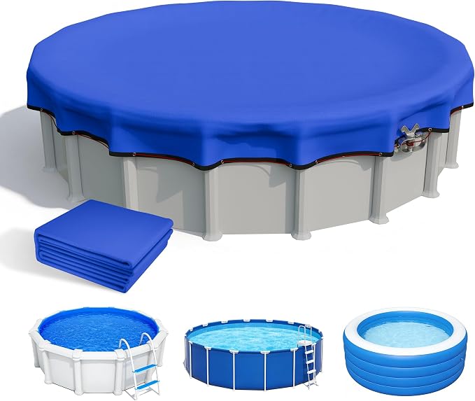 [Ultra Thick] 28FT Round Winter Pool Covers for Above Ground Pool Covers Easy Install 195GSM 500D,UV & Tear Resistant, Upgraded Heavy-Duty Winch, Reinforced Edges,Extra 4Ft Overlap