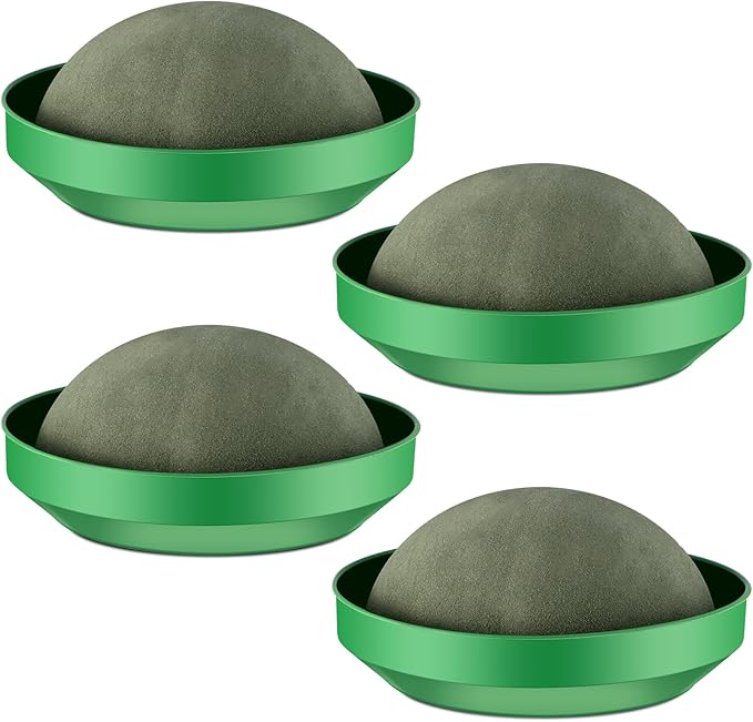 8 Sets Floral Foam Round, 5.5 x 2.7 Inch Floral Dry Round Flower Foam Half Ball with Bowl for Artificial Plant Arrangement and Wedding and Garden Decorations