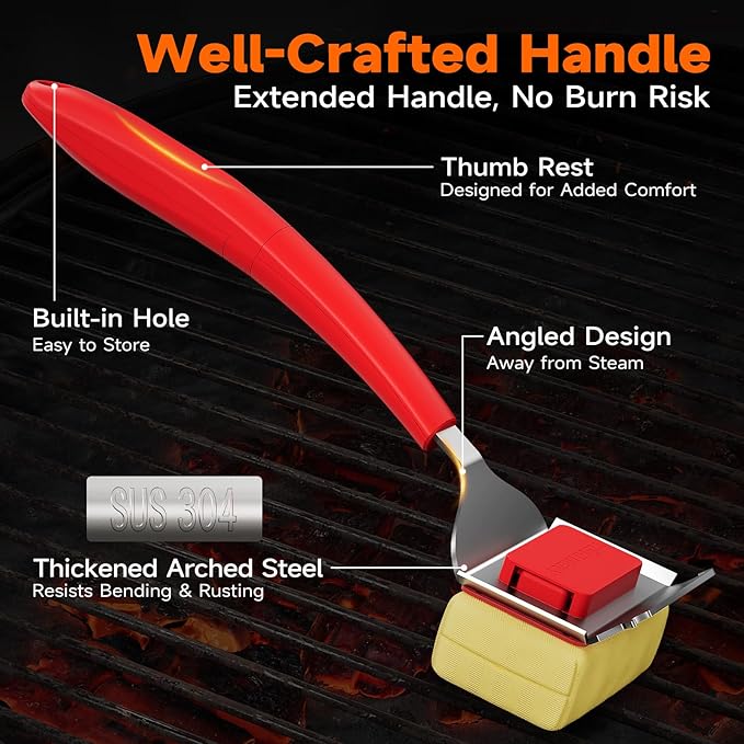 TISHI HERY Bristle Free Grill Brush Replaceable Head for Outdoor Grill Cleaning, Safe Steam BBQ Grill Cleaning Pad Replacement for Cast Iron, Stainless Steel, Porcelain, Ceramic Grates - Red