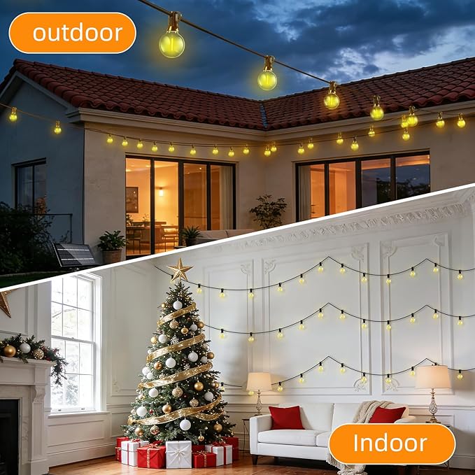 Solar Lights Outdoor Waterproof: G40 15M 50FT Shatterproof Bulbs Patio Lights - Solar Powered 3 Light Modes Solar Light - Camping Backyard Garden Deck Outside Yard