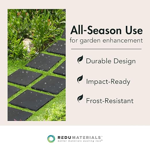 TierraVerde 10-Pack 12”x12” Stomp Stones, Faux Stone - Square, Black | Non-Slip Outdoor Decorative Stepping Stones Set for Landscaping – DIY Decor for Walkways & Yard Pathways