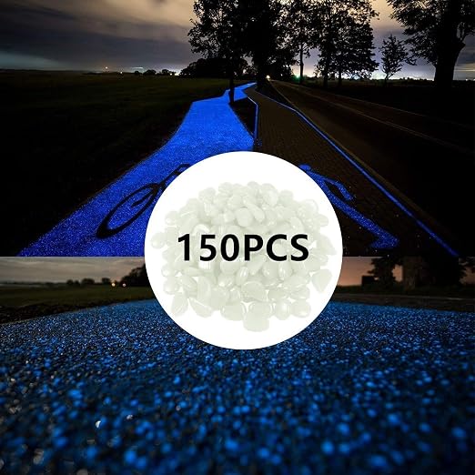 Glow in the Dark Garden Pebbles 150pcs Outdoor Decor Bulk Blue Eden Glow Stones DIY Walkway Driveway Fairy Decoration Luminous Rocks Aquarium Fish Tank Gravels (White in Daytime, Blue in the Dark)