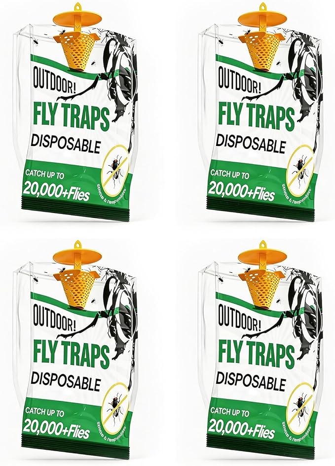 4 Pack Disposable Fly Traps Outdoor Hanging Add Water - Portable Fly Catcher Outdoor Flying Insect Trap Fly Traps for Ranch/Barn/Patio/Campsite