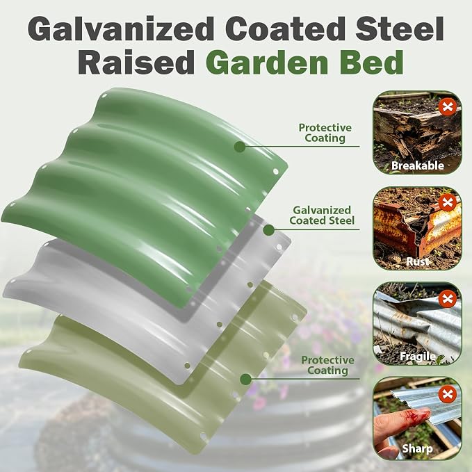 3 PCS Round Raised Garden Bed 2x2x1 ft, Metal Outdoor Planter Box Kit with Safety Rubber Edge, Easy Assemble Bottomless Small Planting Container for Vegetable, Flower, Fruit, Green