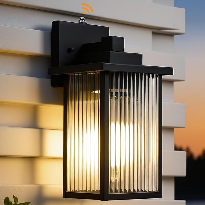 13 Inch Matte Black Outdoor Wall Light, Dusk to Dawn Waterproof Exterior Light Fixture for Porch, Front Door or Garage