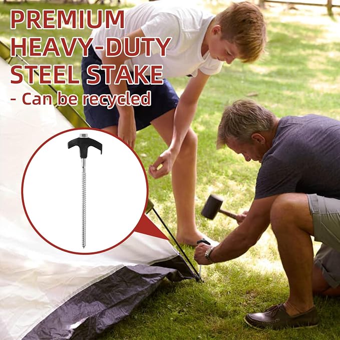 50 Pack 8 Inch Screw in Tent Stakes Heavy Duty Tent Stakes Screw in Ground Camping Stake with Hex Head Driver Metal Pegs Spikes for Camping Garden Yard (Black)