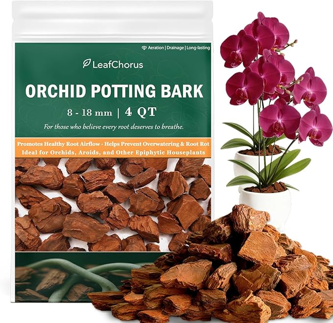 Orchid Potting Bark, Natural Pine Bark Chips 8–18mm, Low Fines Screened, Fast Drainage & Root Aeration, 4 Quarts