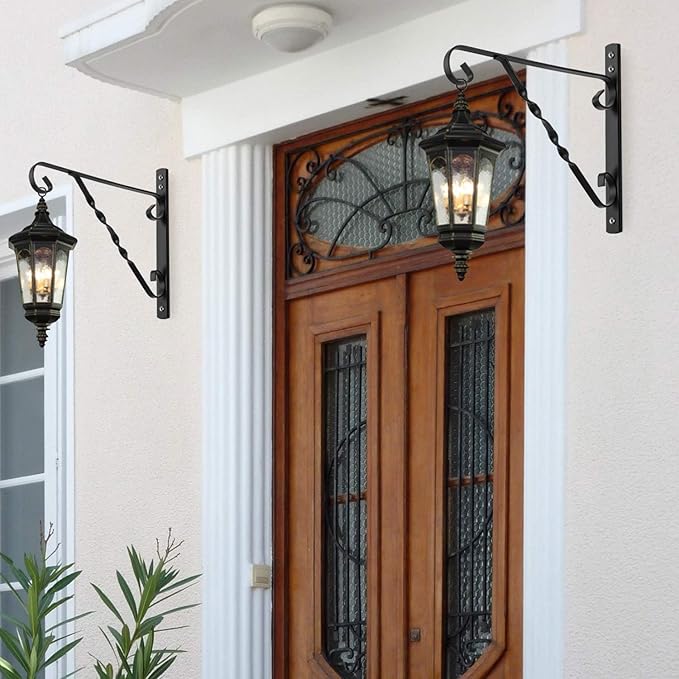 AMAGABELI GARDEN & HOME 2 Pack Hanging Plant Brackets Outdoor 14" Metal Fence Wall Plant Hanger Hooks for Hanging Flower Bird Feeders Lanterns Wind Chimes Rust-Resistant Black