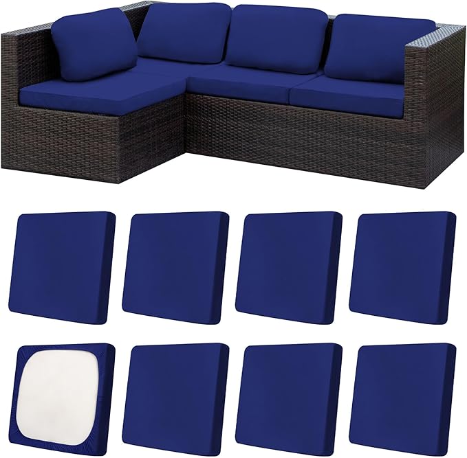 8Pcs Patio Cushion Covers,Outdoor Cushions Covers,Stretch Cushion Covers Replacement, Washable and Reusable Furniture Protectors(Lake Blue)