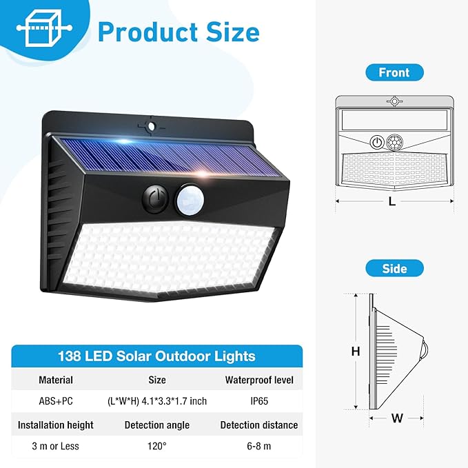 Peasur [6 Packs] Solar Lights Outdoor Motion Sensor Solar Security Lights Waterproof with 3 Lighting Modes Solar Powered Wall Lights Outside for Garden Fence Yard Deck