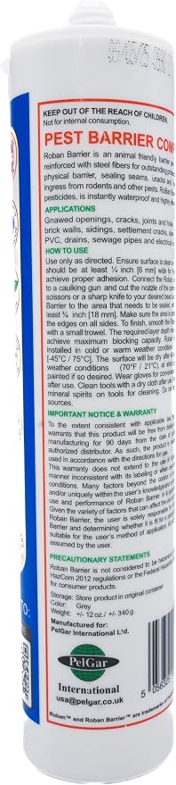 Roban Barrier Compound - Instantly Effective, Waterproof Rodent Block & Hole Filler, Metal Fiber Reinforced, Indoor/Outdoor, Paintable, Rodent Barrier