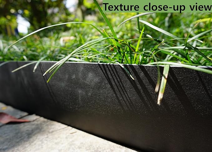 A ANLEOLIFE 20ft Flexible Plastic Landscape Edging Coil, 5" Black Garden Border for Yard, Flower Beds & Pathways, Anti-UV, 6 Stakes for Easy Install