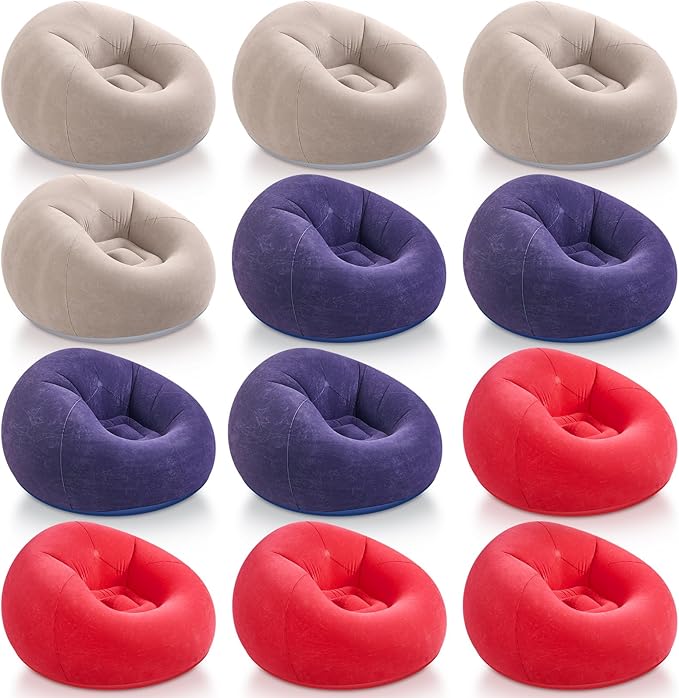 Realspring Inflatable Bean Bag Chairs Outdoor Blow up Camping Chairs Inflatable Lazy Sofa Folding Portable Bean Bag Loungers Couch for Movie Night(Coffee,Blue,Red,12 Pcs)