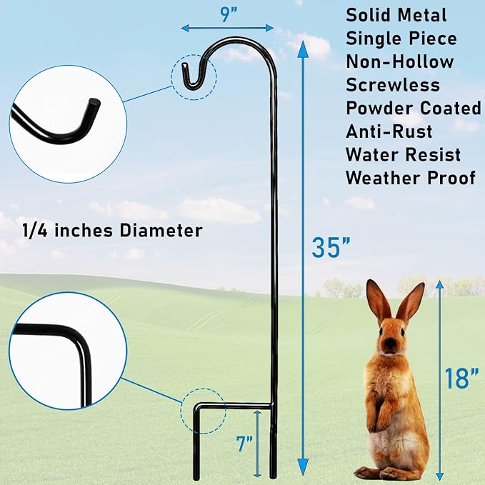 AshmanOnline Ashman Shepherd's Hooks 35 Inch (4 Pack), Black, Made of Premium Metal for Hanging SolarLights, Bird Feeders, Mason Jars, Christmas Lights, Lanterns, Garden Stakes and Wedding Décor.