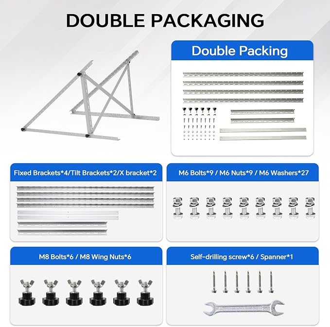 45" Solar Panel Mount Brackets Adjustable Solar Panel Tilt Mount Brackets for 100-400 Watts Solar Panel 2400Pa Windproof for Roof, RV, Ground, Boat and Off-Grid (Brackets with Cross Beams)